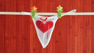 White Thong With A Red Heart Handing On A Clothesline 