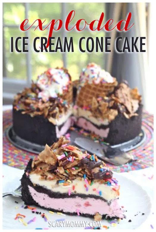 Exploded Cake Ice Cream Cone Cake, Exploded
