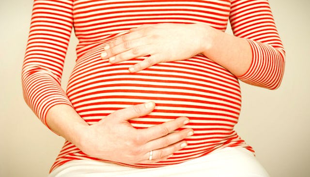 A woman's belly in the ninth month of pregnancy