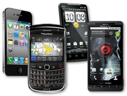 Four different smartphones representing one of the 5 best modern inventions for mothers