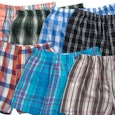 Seven pairs of men's plaid underwear in different colors