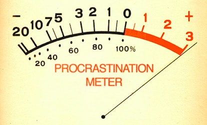 Scale labeled "Procrastination Meter" with a pointer at the end.