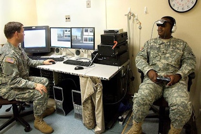Soldier with PTSD using a VR set 