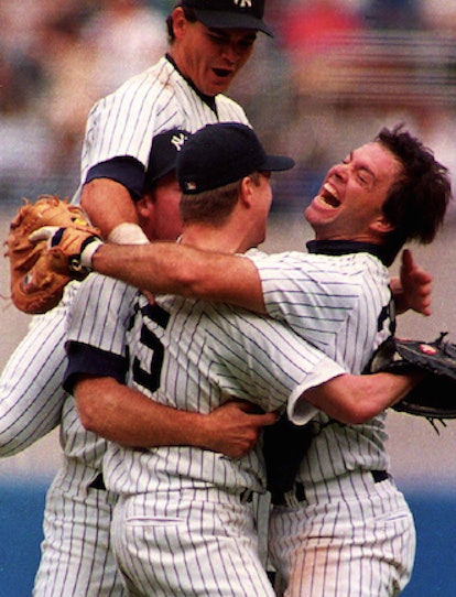 Jim Abbott In A Group Hug After Throws a No-Hitter