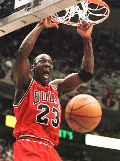 Michael Jordan Dunking And Winning The Bulls The NBA Finals
