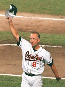 Cal Ripken Jr. Saluting The Crowd With His Cap After Breaking A Record