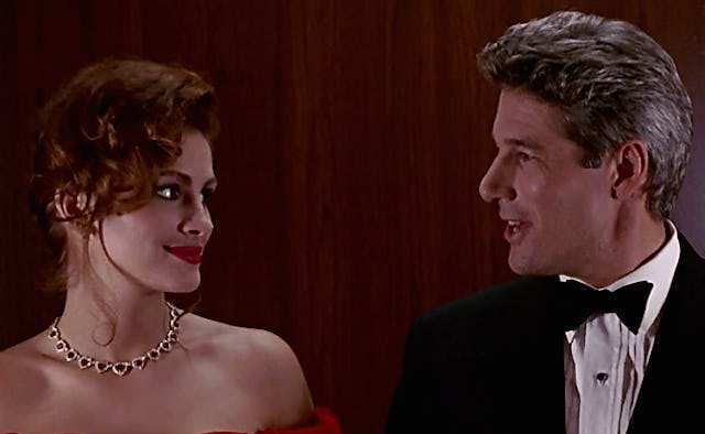 Julia Roberts and Richard Gere in the “Pretty Woman” film, dressed elegantly, looking at each other