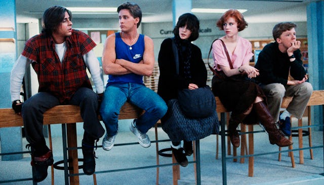 A scene with all the main characters from "The Breakfast Club" movie