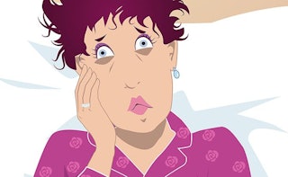Animated colored sketch of a worried mother wearing a purple pajama while her teen is out at night