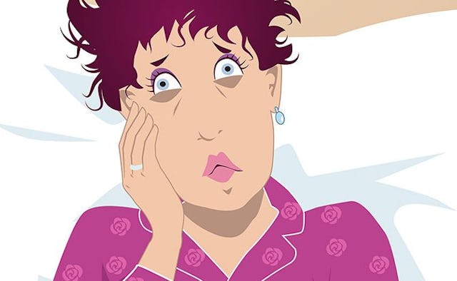 Animated colored sketch of a worried mother wearing a purple pajama while her teen is out at night
