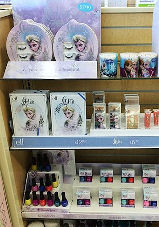 Elsa from Disney's 'Frozen' eyeshadow palettes and other makeup product placed on an aisle in a stor...