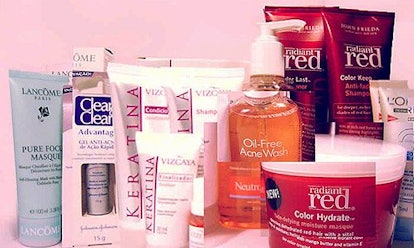 Various beauty products by Lancome, John Frieda, Clean and Clear