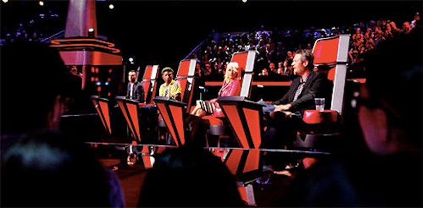Blake Shelton, John Legend, Gwen Stefani, and Camila Cabello as judges in the singing reality compet...