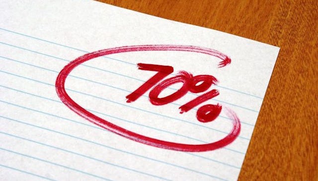 An average student's paper that got a 10% on a test written in red marker