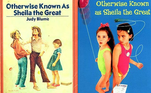 The old and new children's book cover for, 'Otherwise Known As Sheila The Great' by writer Judy Blum...