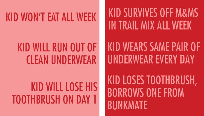 summer camp - mom's irrational fears vs reality via Scary Mommy