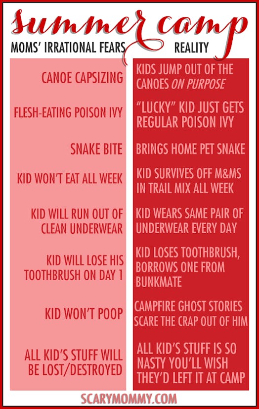 summer camp - mom's irrational fears vs reality via Scary Mommy