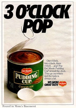 3 o'clock pop pudding in a cup advertisement 
