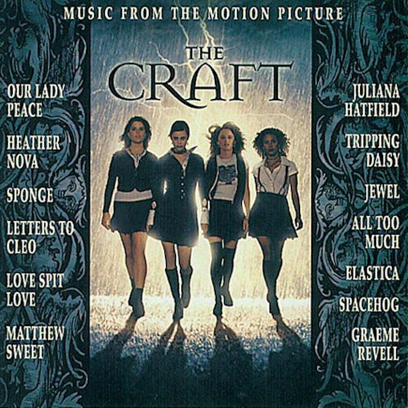The cover poster for the movie ''The Craft'' with the cast walking with lightning striking behind th...