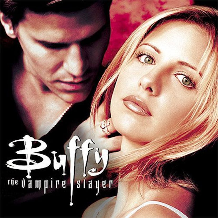 The cover poster for the 90s show ''Buffy The Vampire Slayer'' with Sarah Michelle Gellar and David ...
