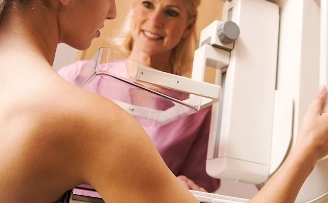 A young woman at her first mammogram