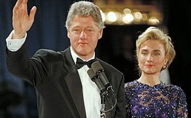 Young Bill and Hilary Clinton during one of his speeches