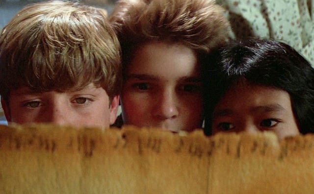 Main actors in an epic scene from "The Goonies"