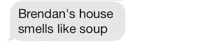A chat message stating how Brendan's house smells like soup. 