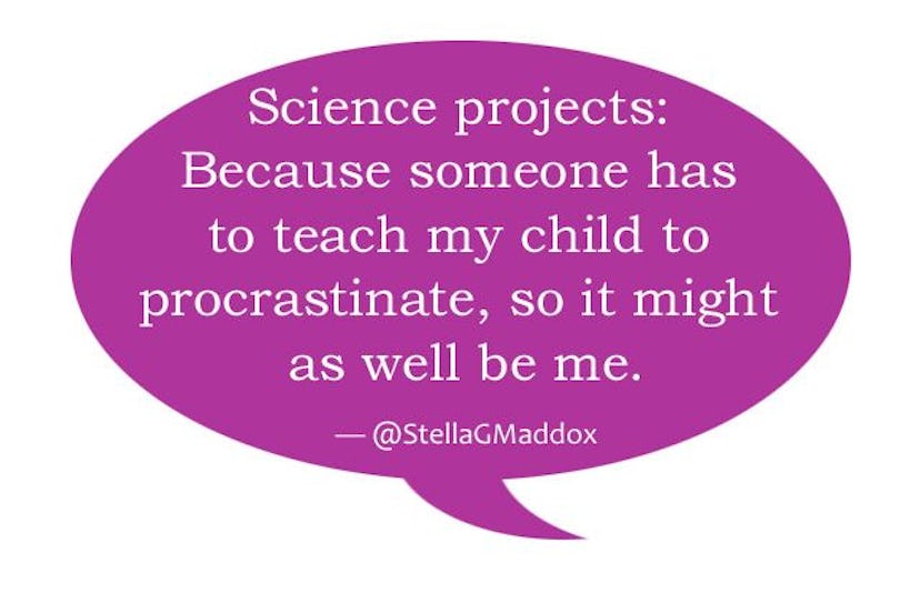'Science projects: Because someone has to teach my child to procrastinate, so it might as well be me...