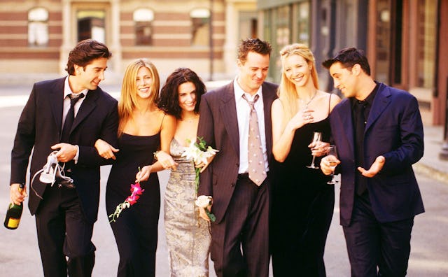 The cast of the show Friends in formal outfits when they were young, reminding everyone that we are ...