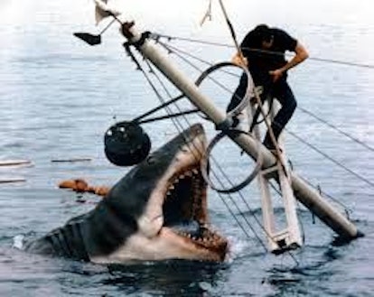 A scene from Jaws  where the shark is trying to eat the last man alive.