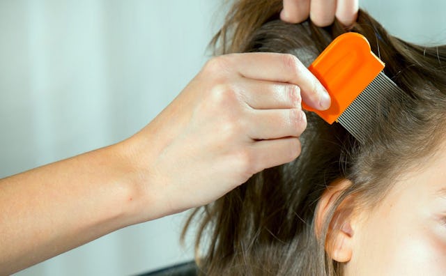 A mother cleaning head lice from her daughters hair