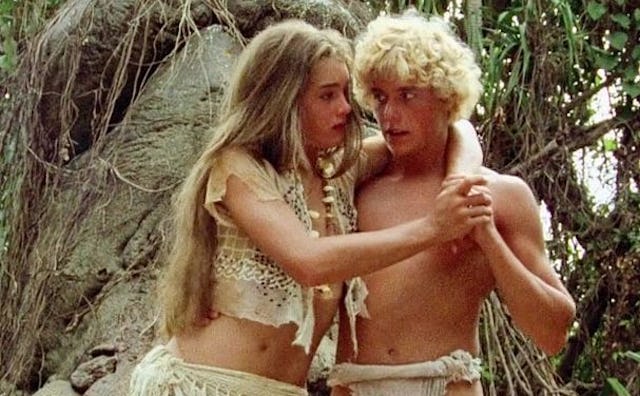 Christopher Atkins and Brooke Shields in a "The Blue Lagoon" scene