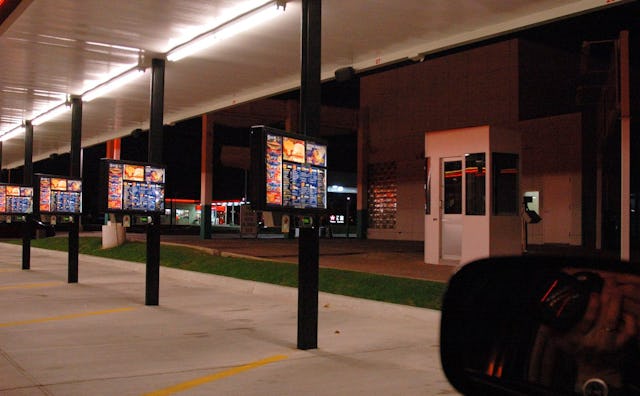 A fast food parking lot