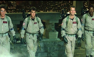 Main actors from the movie "Ghostbusters" on a mission