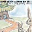 1. Drawing of the rabbit who wants to sleep and his child with their house in the background 
