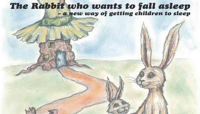 1. Drawing of the rabbit who wants to sleep and his child with their house in the background