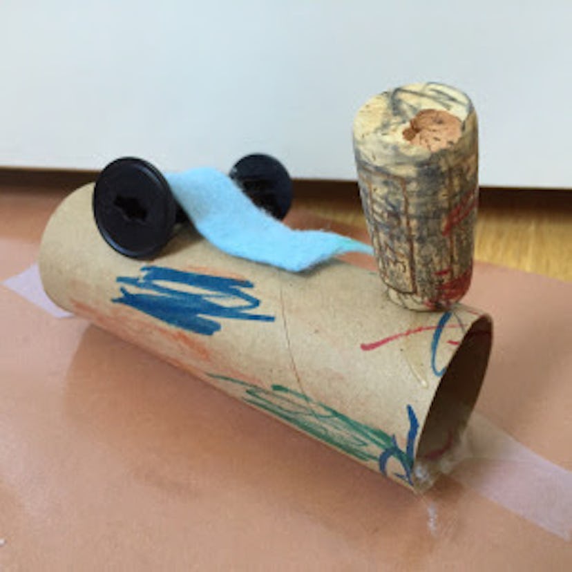 A child's arts and crafts project made of toilet paper tubes