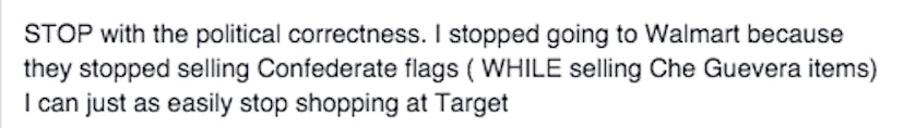 Comment on Target's Facebook stating a person will stop shopping in Target because of the political ...