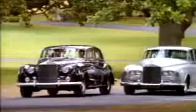 A screenshot from the 'Pardon me, do you have any Grey Poupon?' commerical from 1989