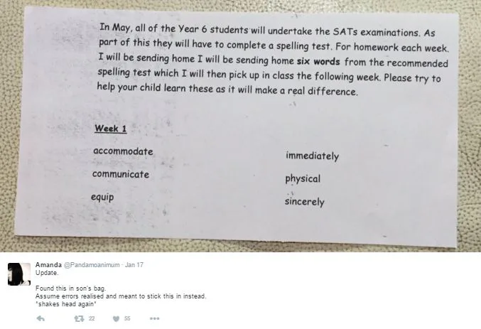Teacher’s Error-Riddled Spelling Assignment Goes Viral
