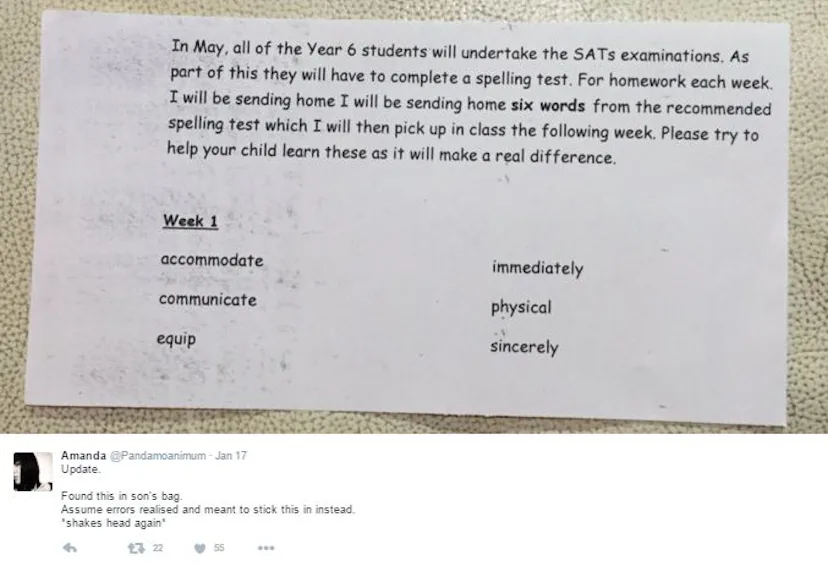 Teacher’s Error-Riddled Spelling Assignment Goes Viral
