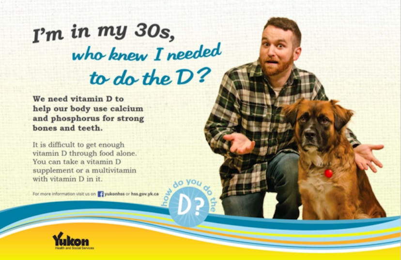 The cover of the government health campaign "I'm in my 30s, who knew I needed to do the D?" with a m...