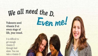 A poster for the government health campaign "We all need the D. Even me!" with a woman holding a bab...