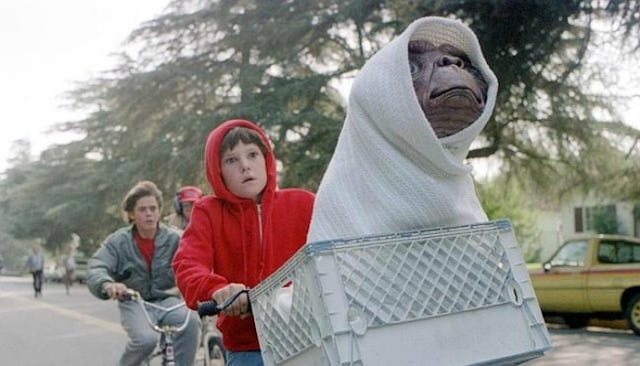 Henry Thomas in the iconic scene from the popular movie "E.T. "