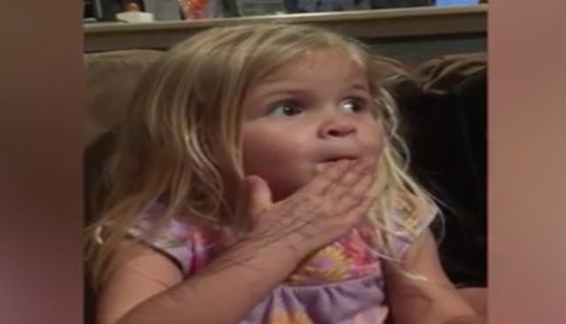 A scene from a funny viral video of a little blonde kid swearing
