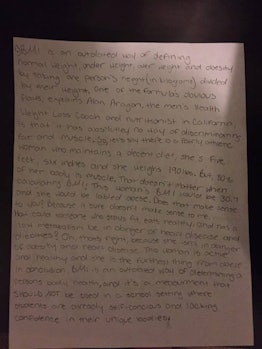 An essay written by an 8th grader, criticizing BMI tests