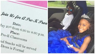 Kids dressed up elegantly in the car, on their ways to Pre-K Prom