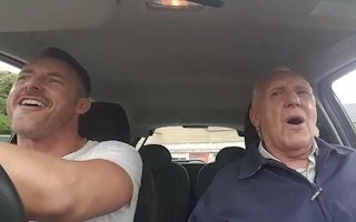 father and son's carpool karaoke for Alzheimer's