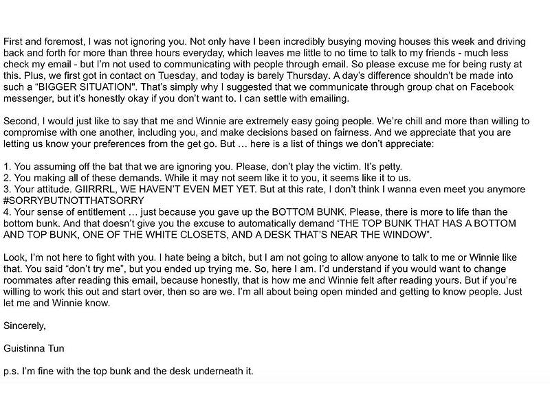 Exchange Between Future College Roommates Goes Viral, Because Wow(00)